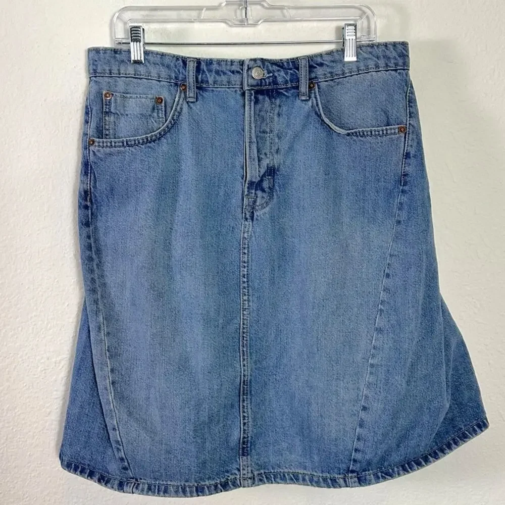 Free People Bohemian Retro 70s Yoko Pleated Denim Jean Skirt Size 31